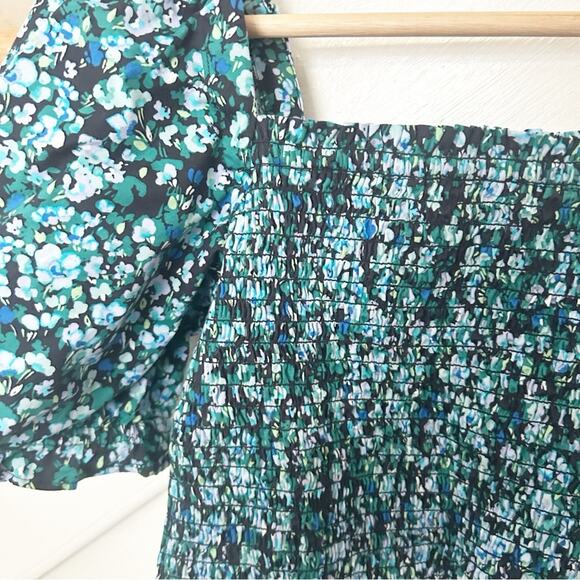 J. Crew Factory Poplin Smocked Top Floral Print Square Neck Cotton Blend Sz XS - Picture 4 of 6